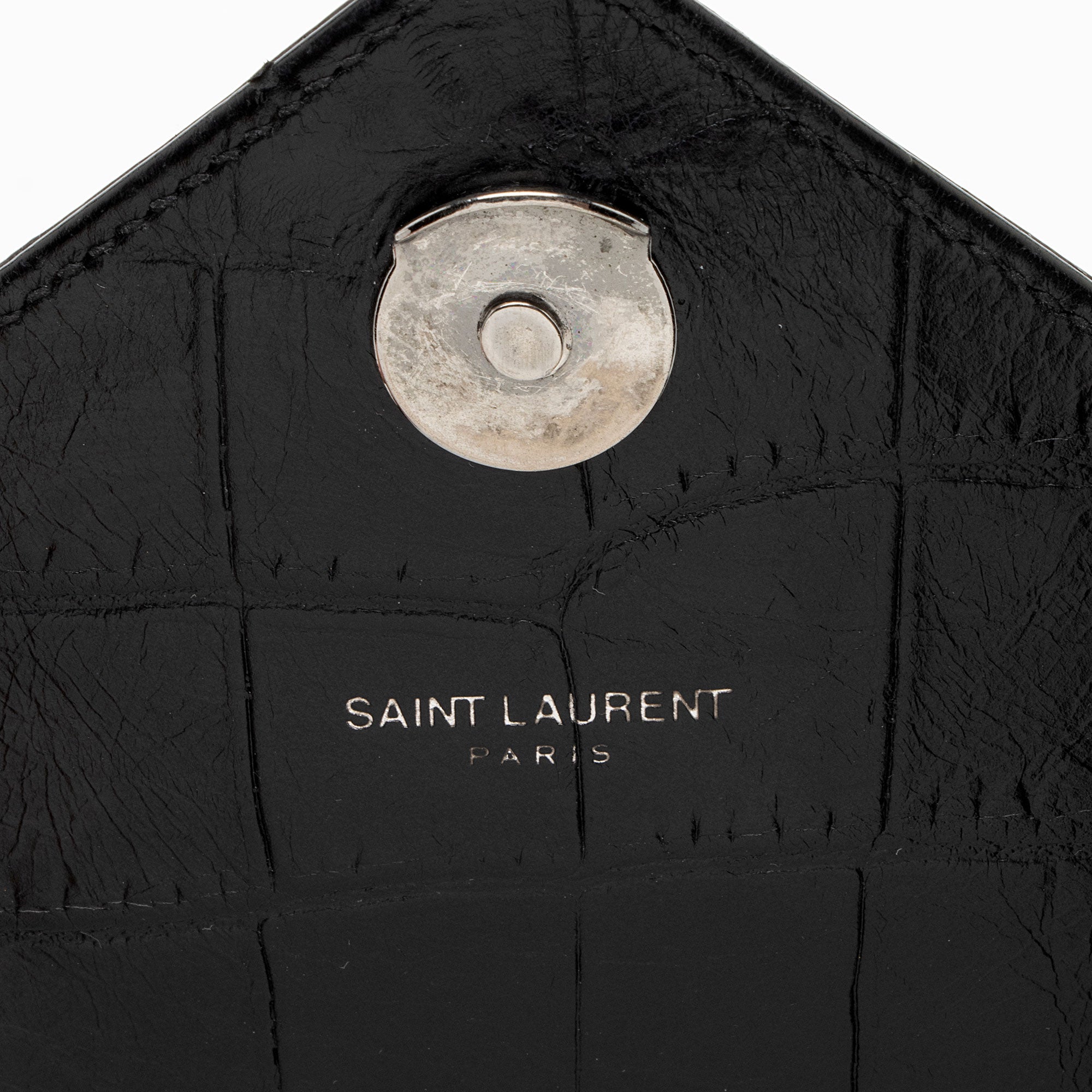 Saint Laurent Croc Embossed Calfskin Monogram College Medium Shoulder Bag