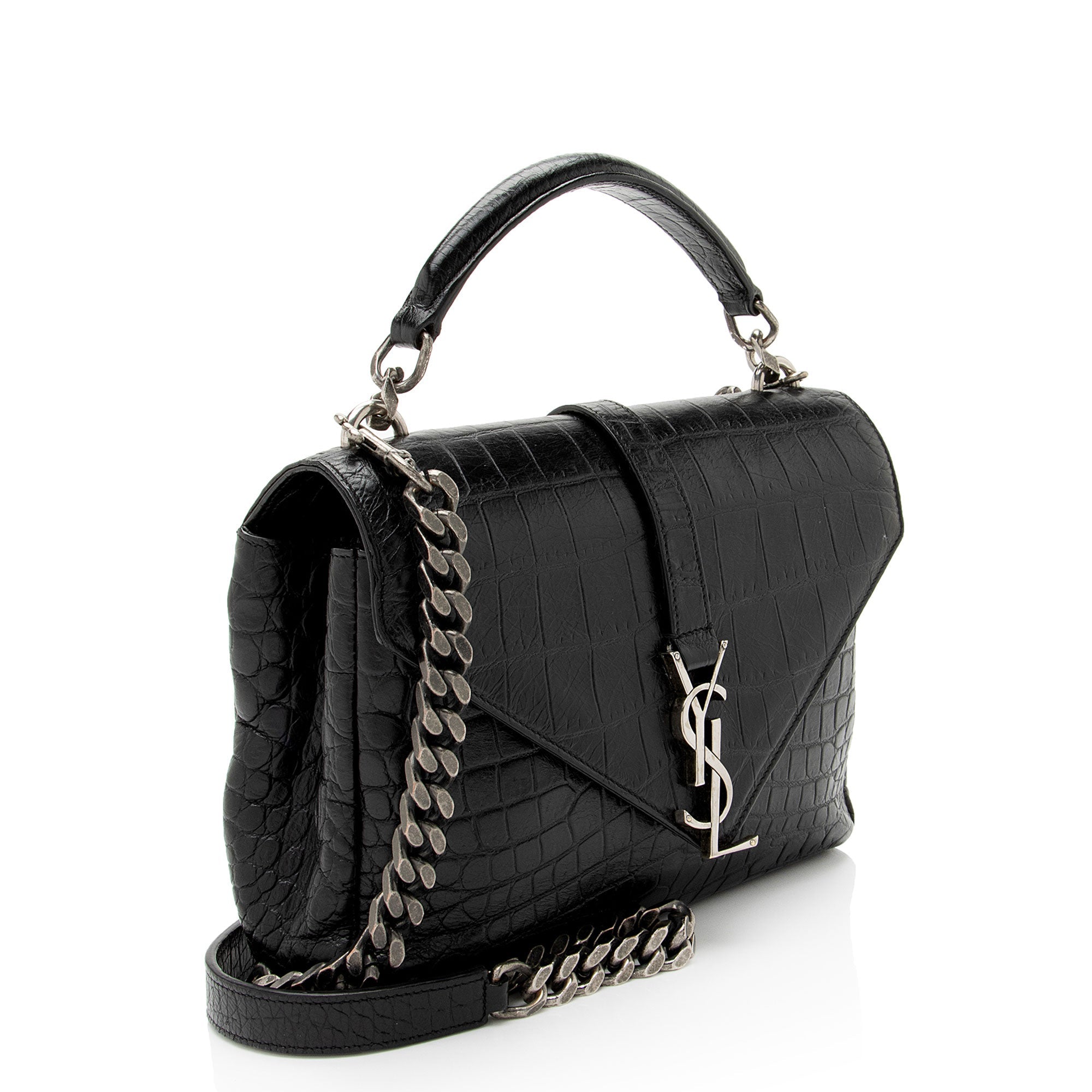 Saint Laurent Croc Embossed Calfskin Monogram College Medium Shoulder Bag