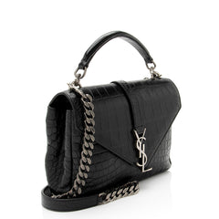 Saint Laurent Croc Embossed Calfskin Monogram College Medium Shoulder Bag