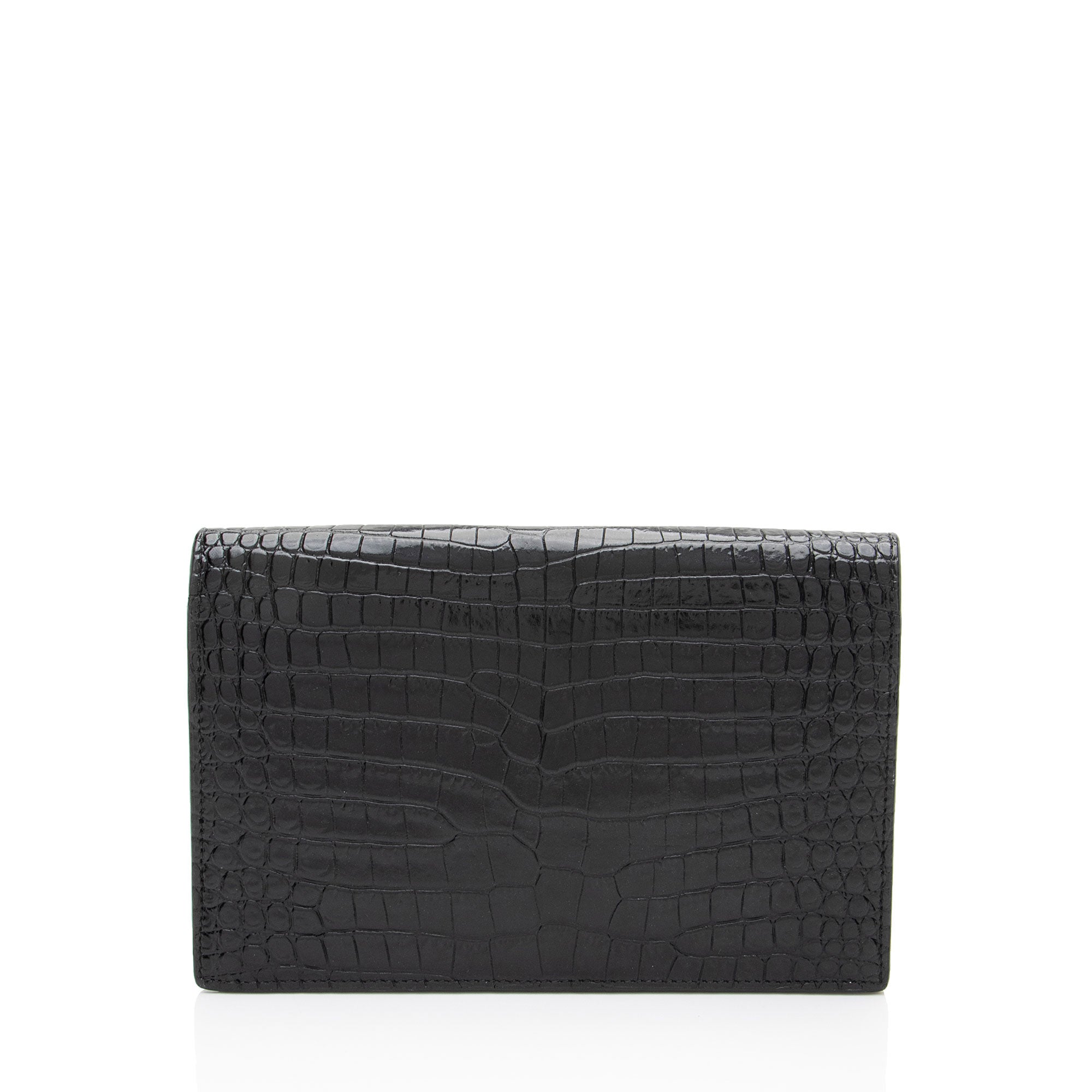 Saint Laurent Croc Embossed Leather Monogram Kate Tassel Chain Wallet