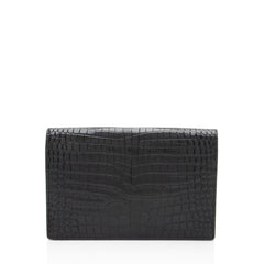 Saint Laurent Croc Embossed Leather Monogram Kate Tassel Chain Wallet