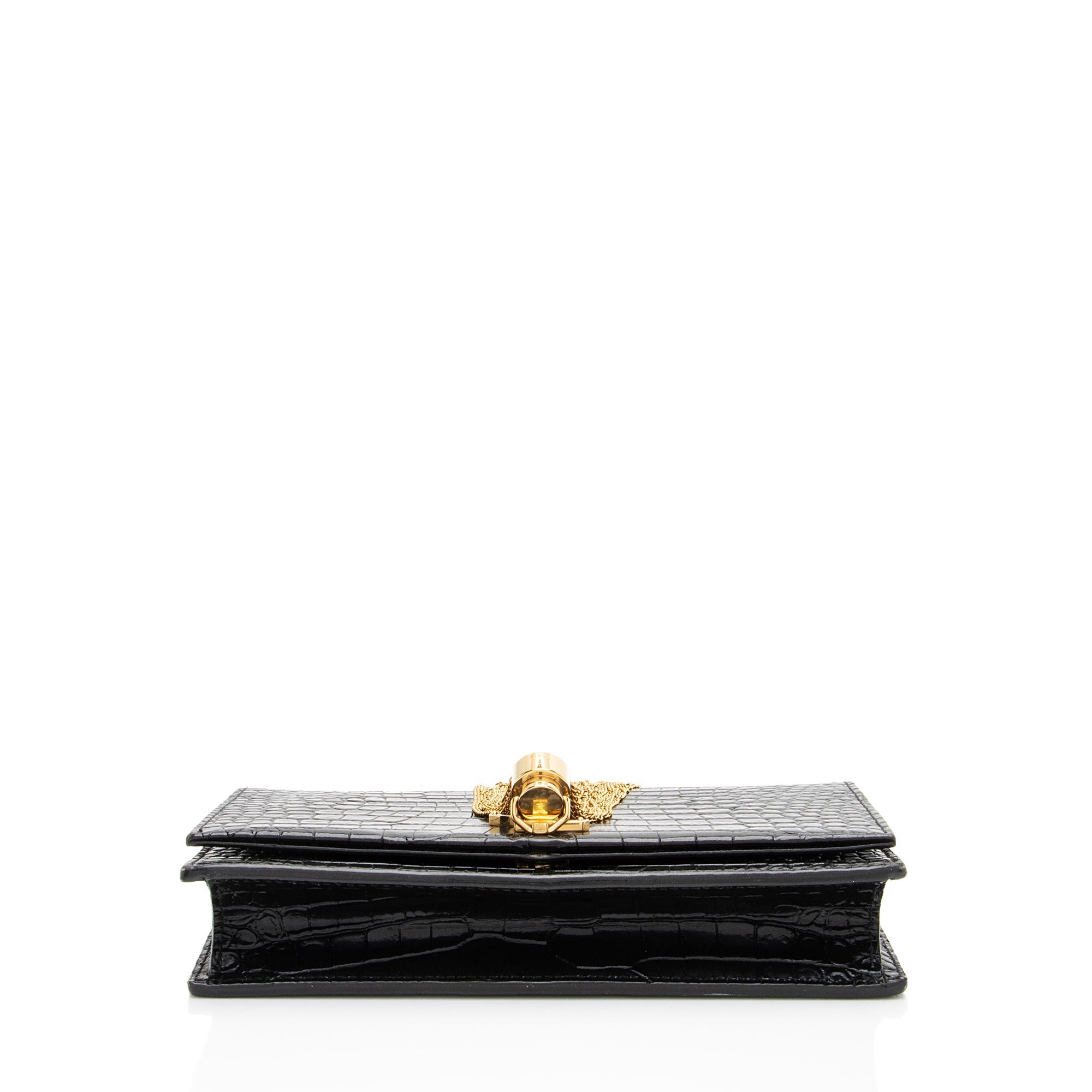 Saint Laurent Croc Embossed Leather Monogram Kate Tassel Chain Wallet