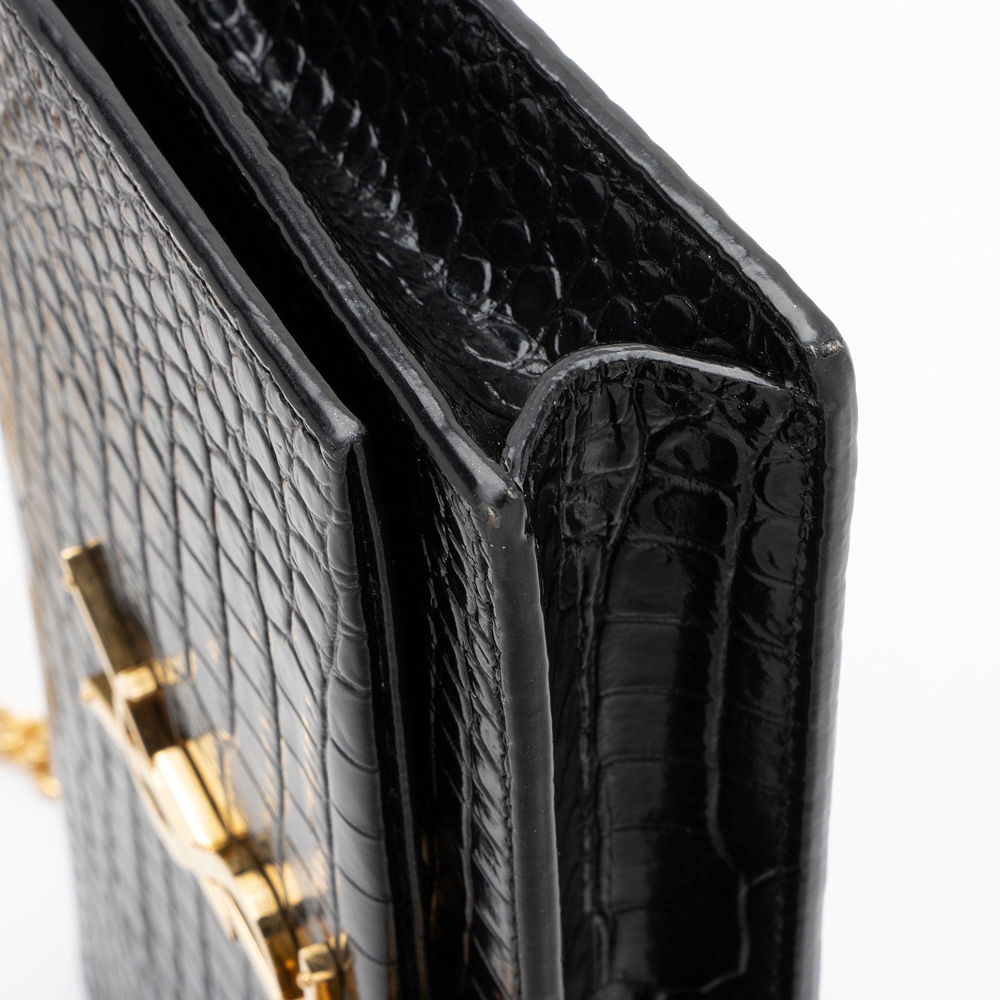 Saint Laurent Croc Embossed Leather Monogram Kate Tassel Chain Wallet