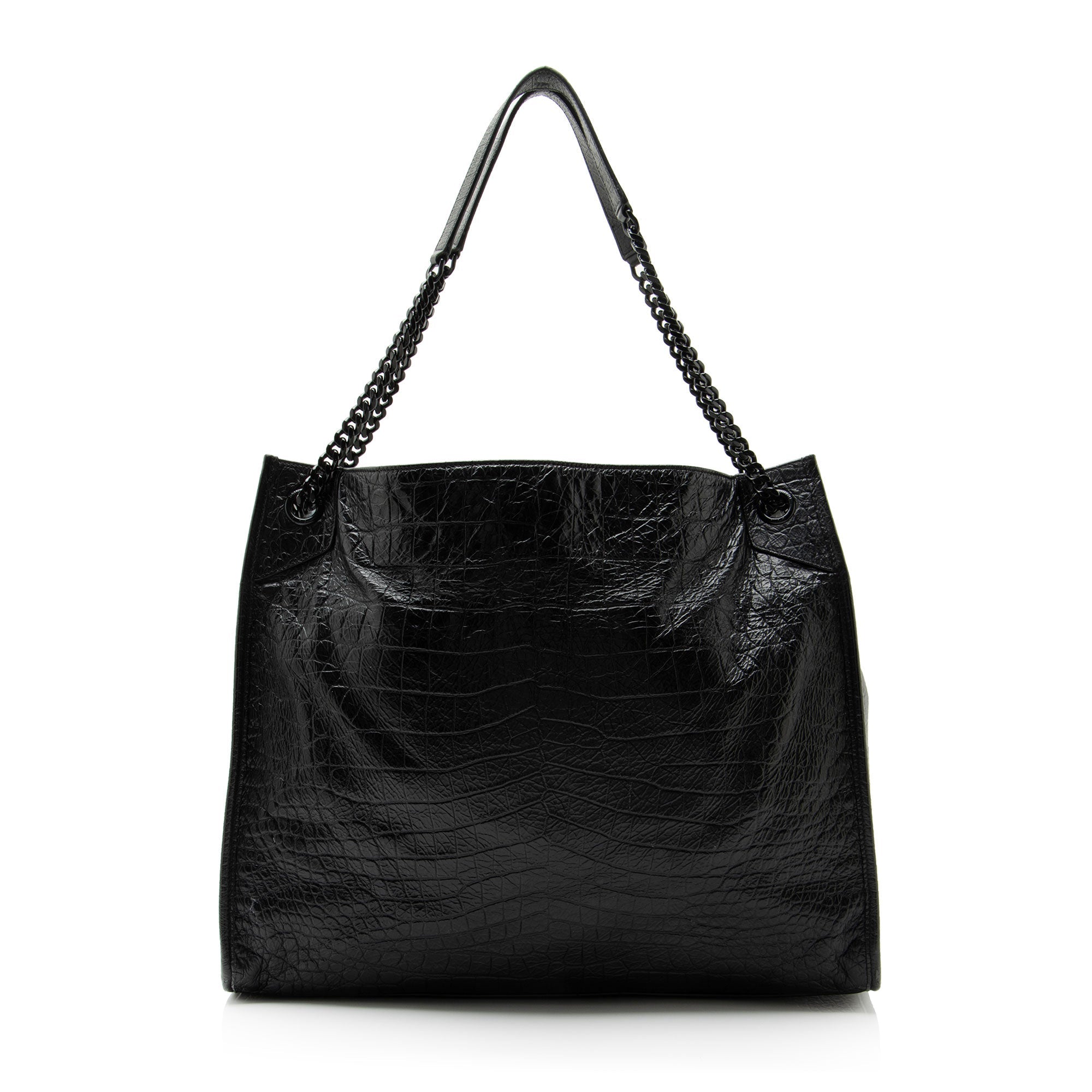 Saint Laurent Croc Embossed Leather Monogram Niki Large Shopping Tote