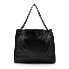 Saint Laurent Croc Embossed Leather Monogram Niki Large Shopping Tote