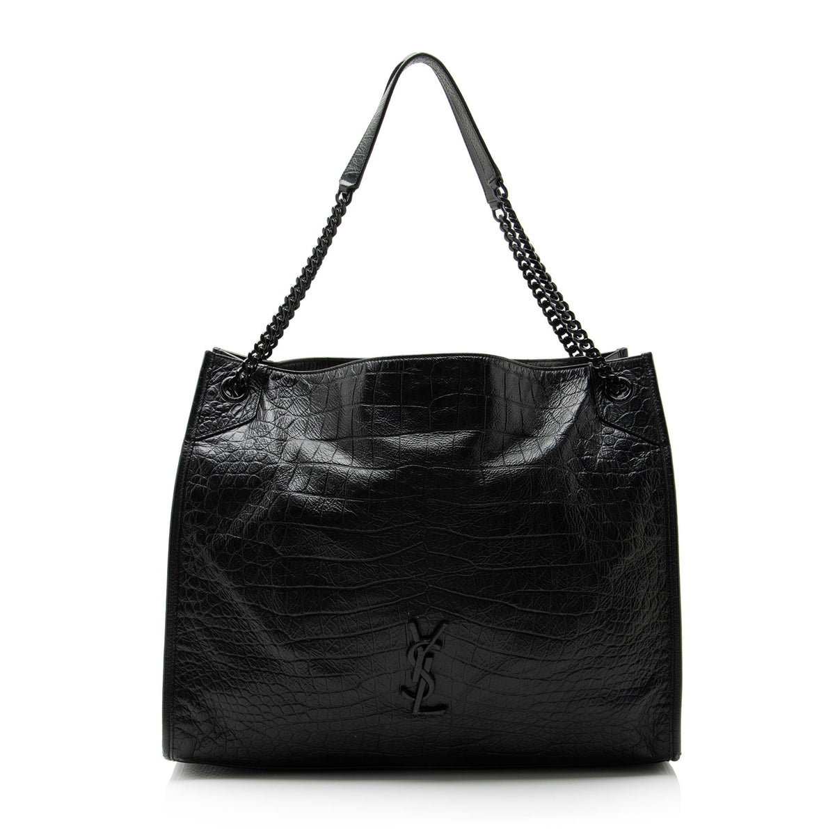Saint Laurent Croc Embossed Leather Monogram Niki Large Shopping Tote