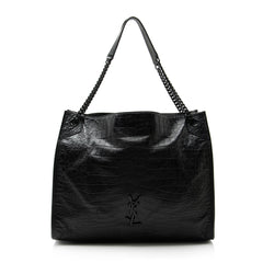 Saint Laurent Croc Embossed Leather Monogram Niki Large Shopping Tote