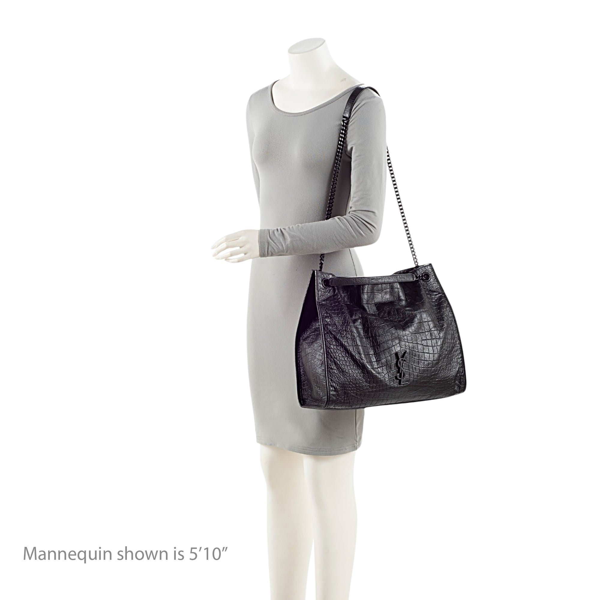 Saint Laurent Croc Embossed Leather Monogram Niki Large Shopping Tote