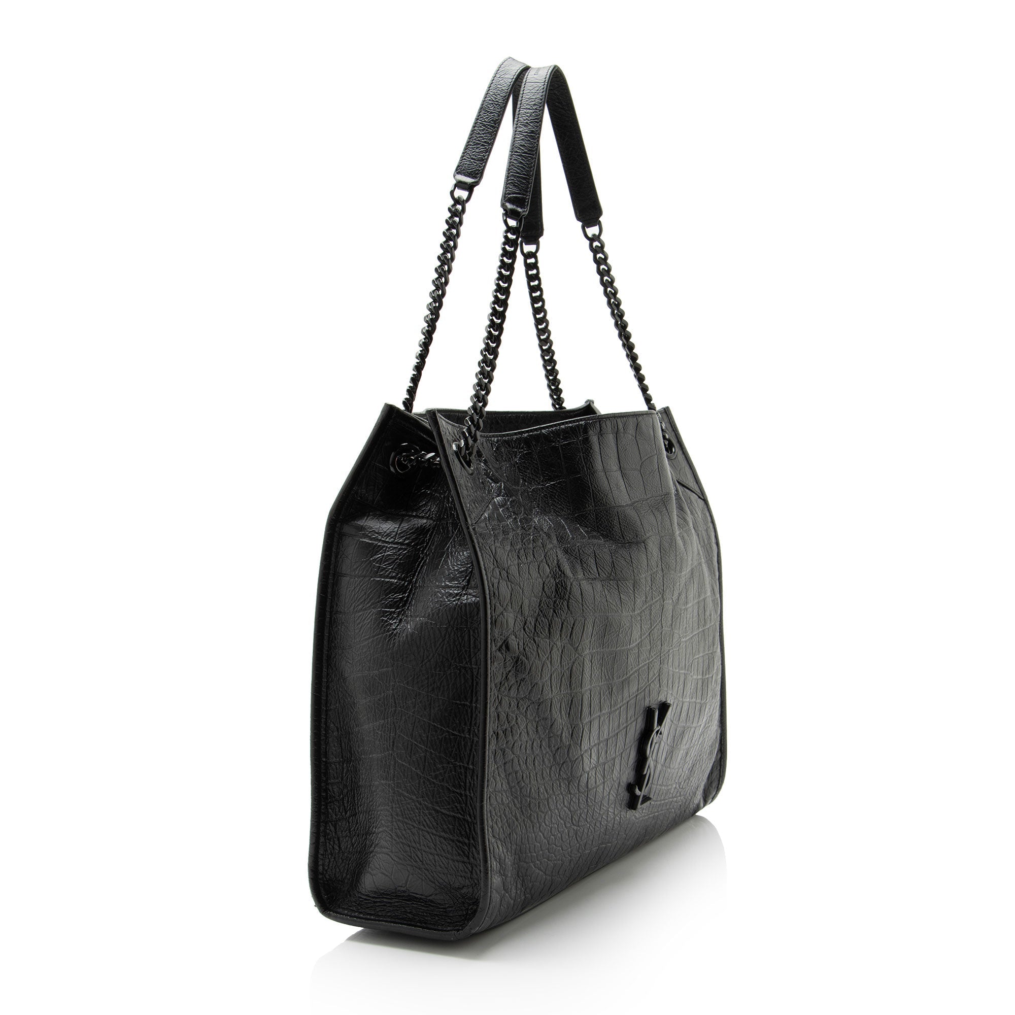 Saint Laurent Croc Embossed Leather Monogram Niki Large Shopping Tote