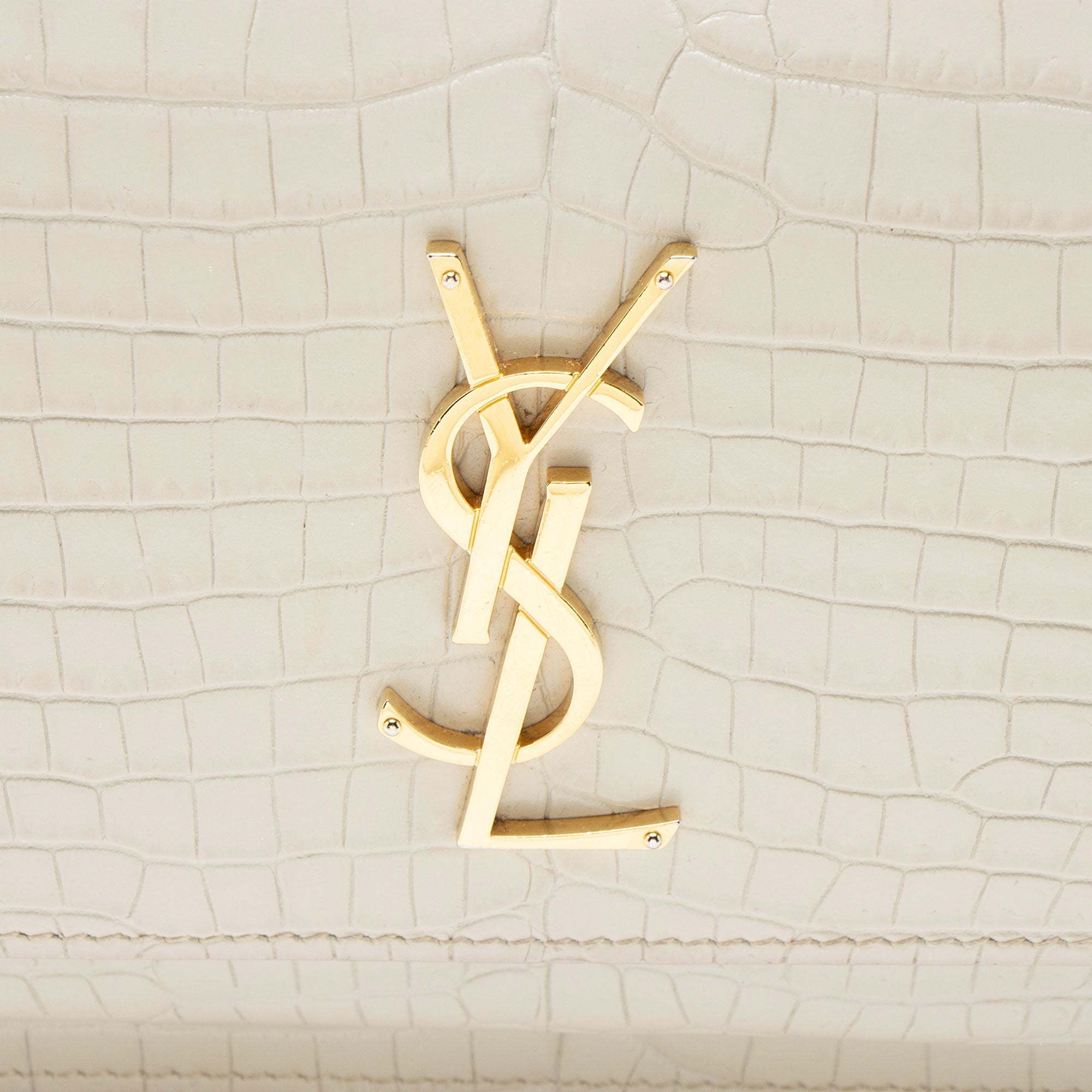 Saint Laurent Croc Embossed Leather Monogram Sunset Chain Wallet
