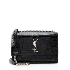Saint Laurent Croc Embossed Leather Monogram Sunset Medium Shoulder Bag