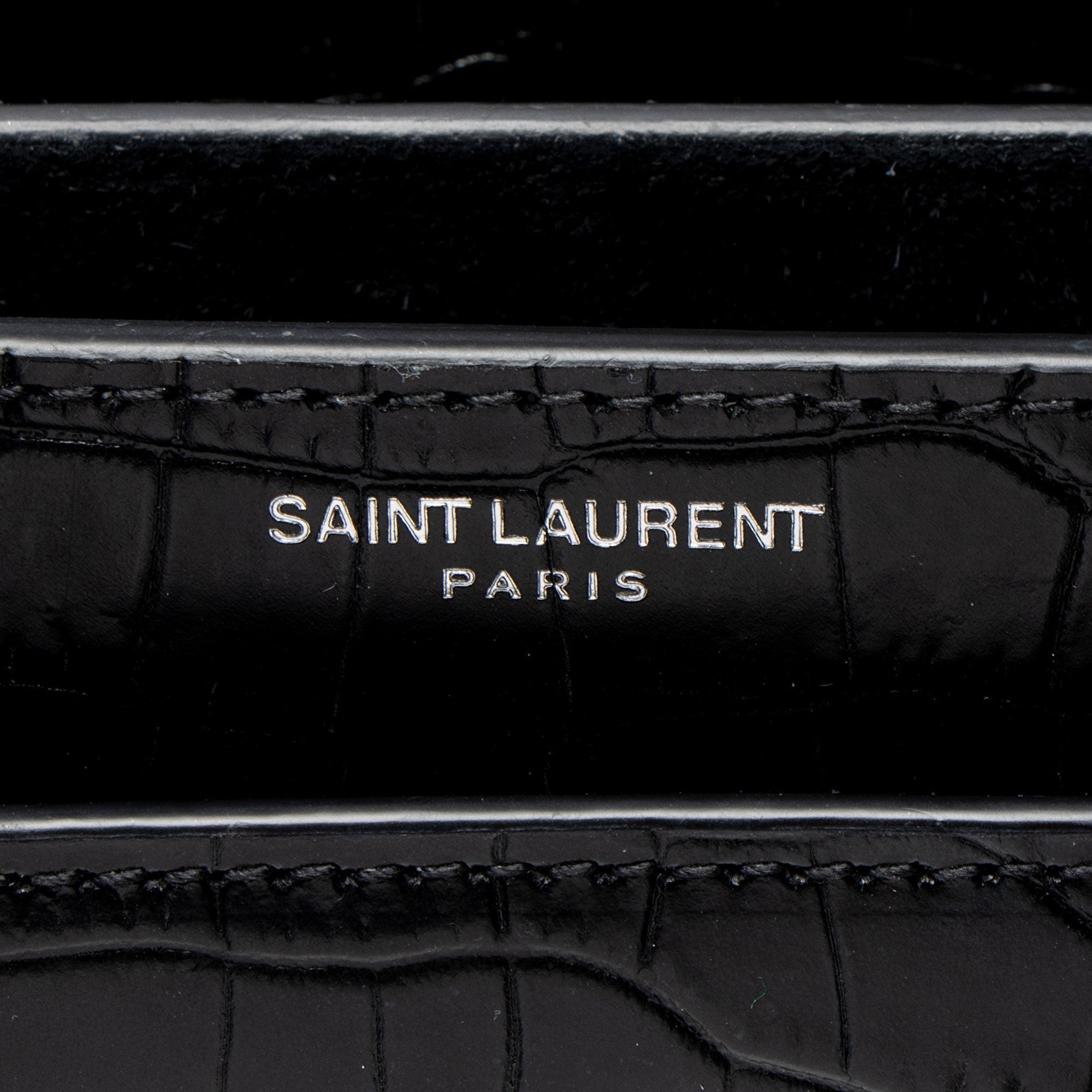 Saint Laurent Croc Embossed Leather Monogram Sunset Medium Shoulder Bag