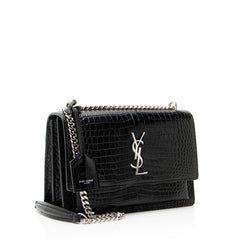 Saint Laurent Croc Embossed Leather Monogram Sunset Medium Shoulder Bag