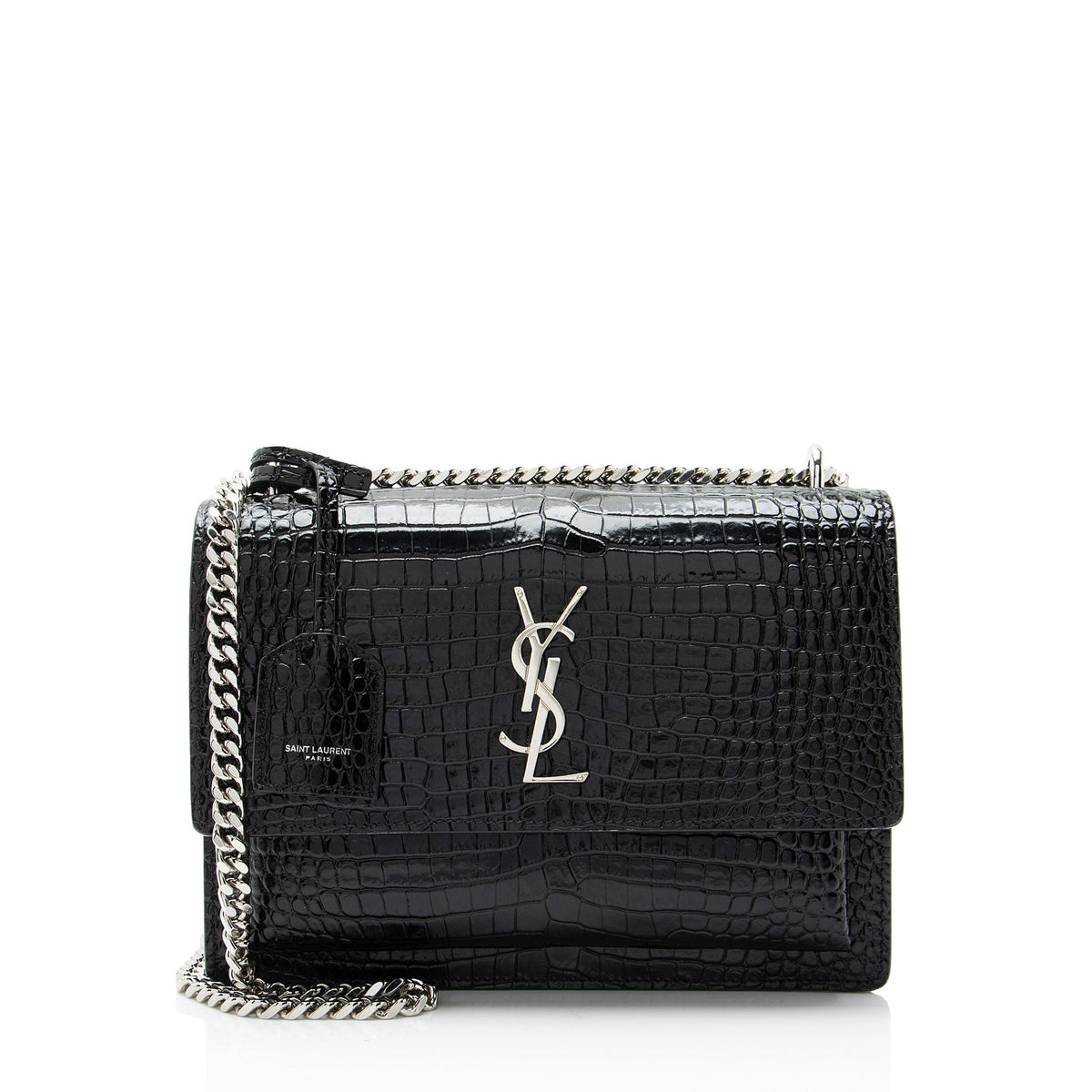 Saint Laurent Croc Embossed Leather Monogram Sunset Medium Shoulder Bag
