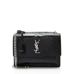 Saint Laurent Croc Embossed Leather Monogram Sunset Medium Shoulder Bag