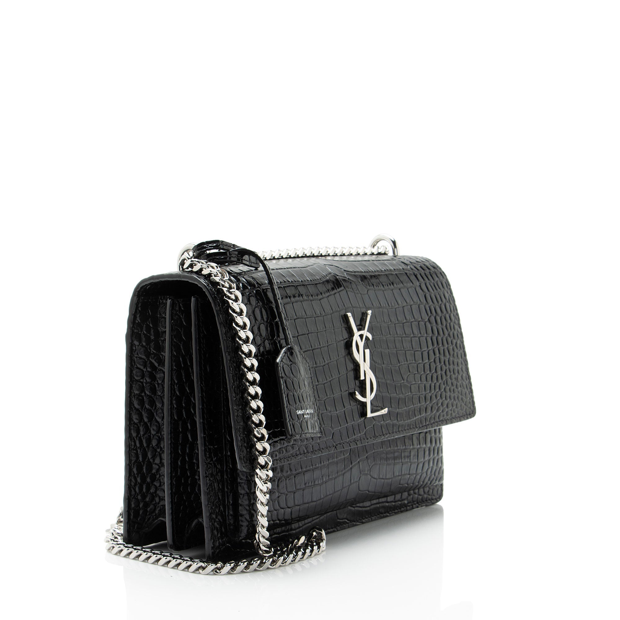 Saint Laurent Croc Embossed Leather Monogram Sunset Medium Shoulder Bag