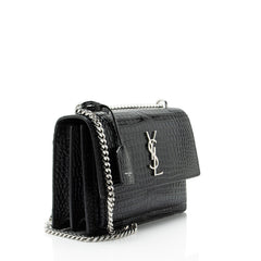 Saint Laurent Croc Embossed Leather Monogram Sunset Medium Shoulder Bag