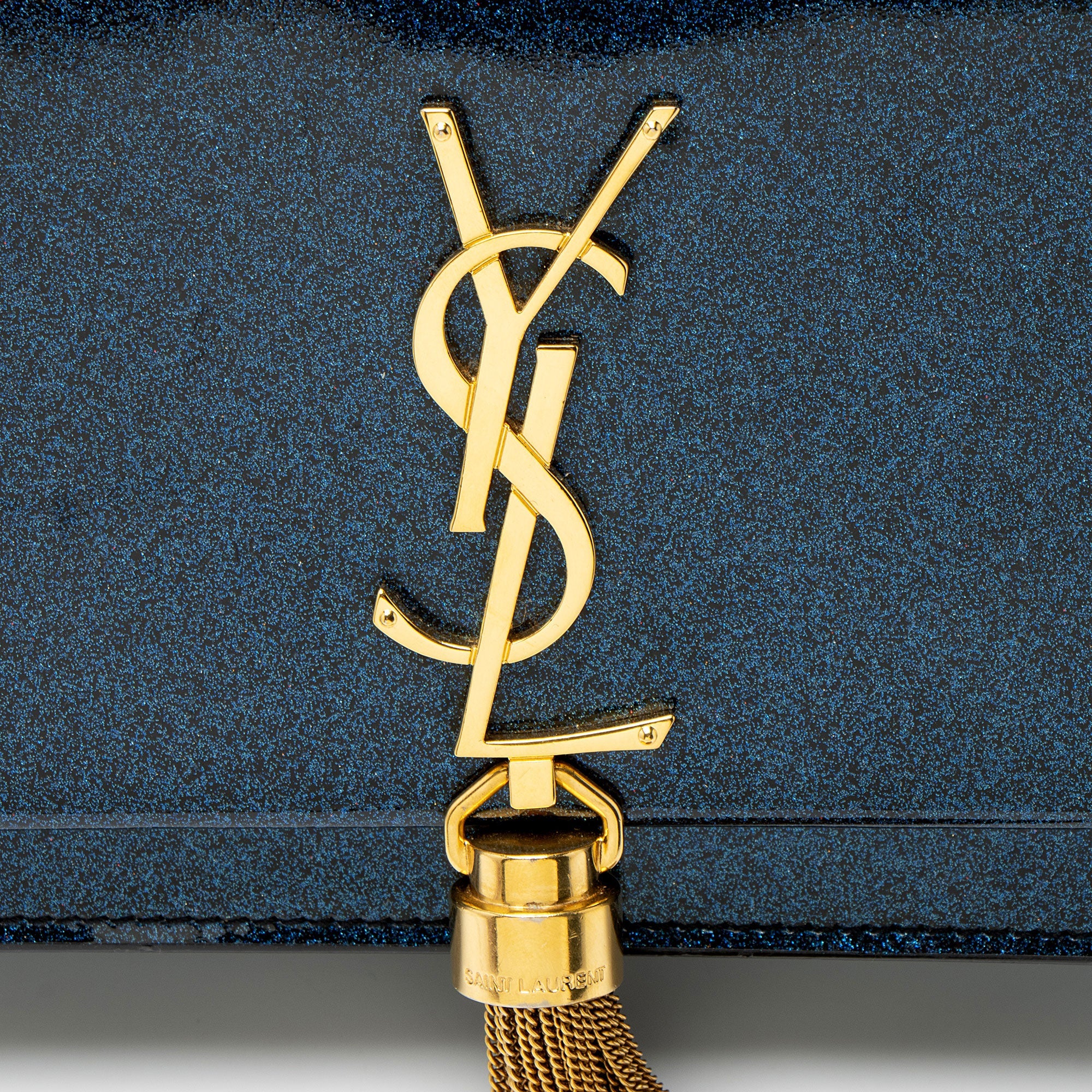 Saint Laurent Glitter Patent Leather Monogram Kate Tassel Chain Wallet