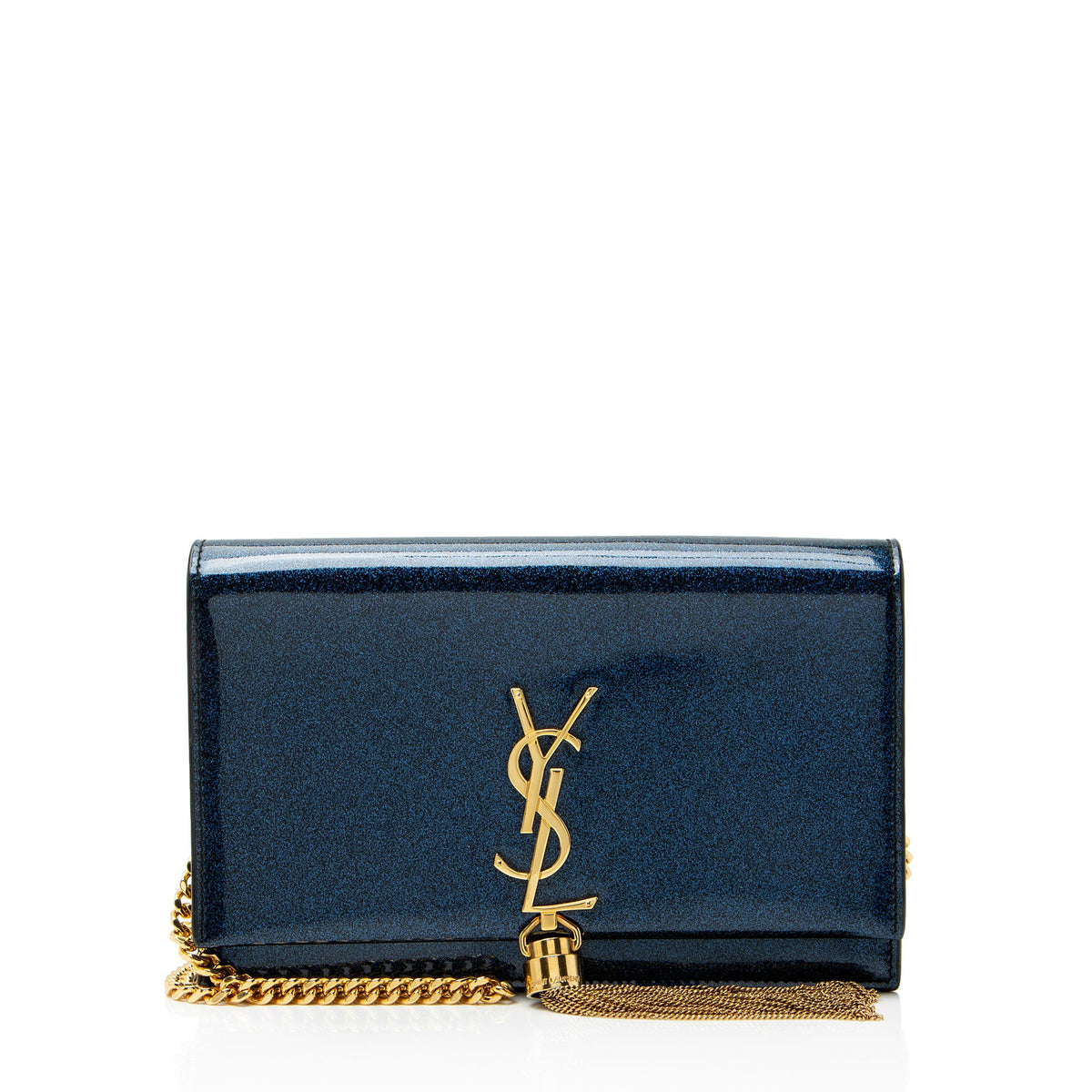 Saint Laurent Glitter Patent Leather Monogram Kate Tassel Chain Wallet