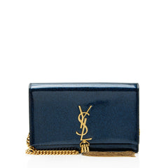 Saint Laurent Glitter Patent Leather Monogram Kate Tassel Chain Wallet