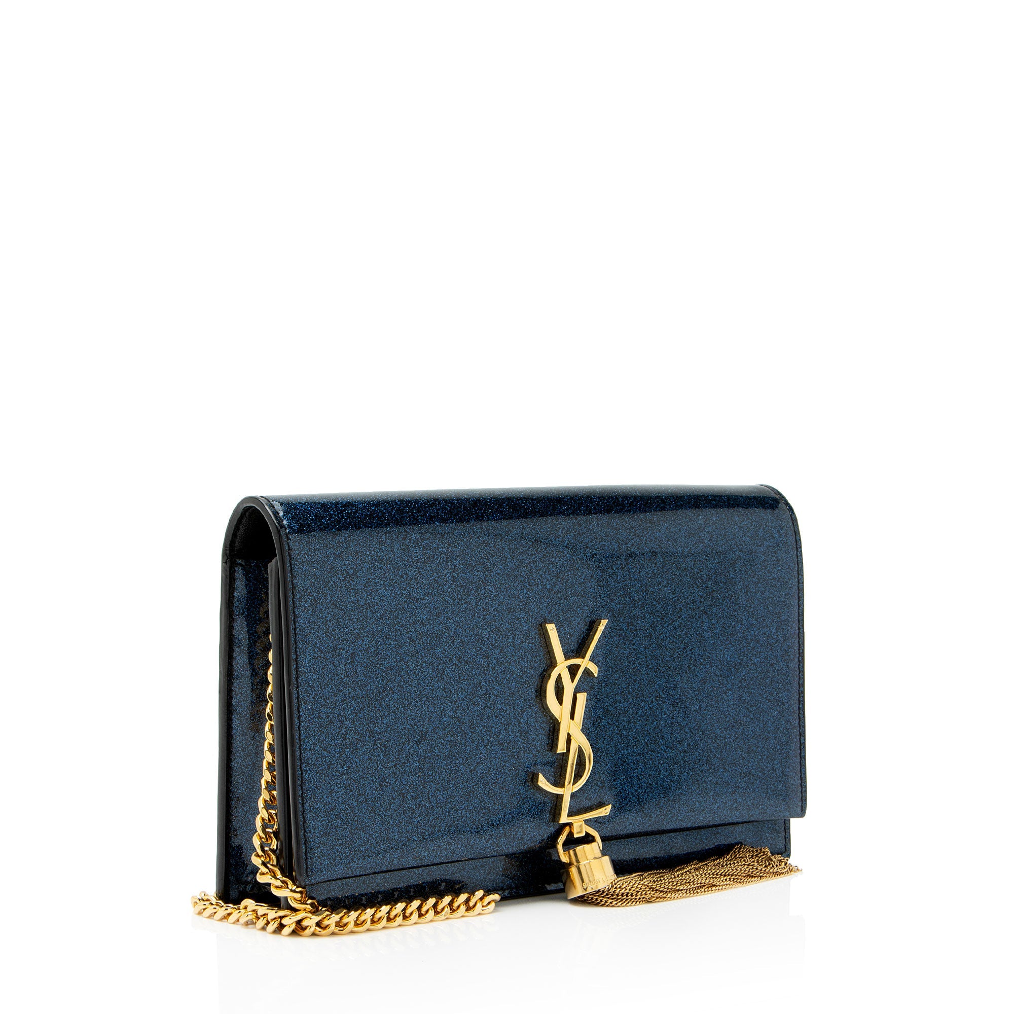 Saint Laurent Glitter Patent Leather Monogram Kate Tassel Chain Wallet