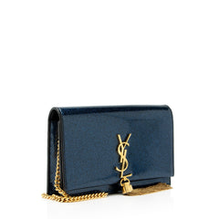 Saint Laurent Glitter Patent Leather Monogram Kate Tassel Chain Wallet