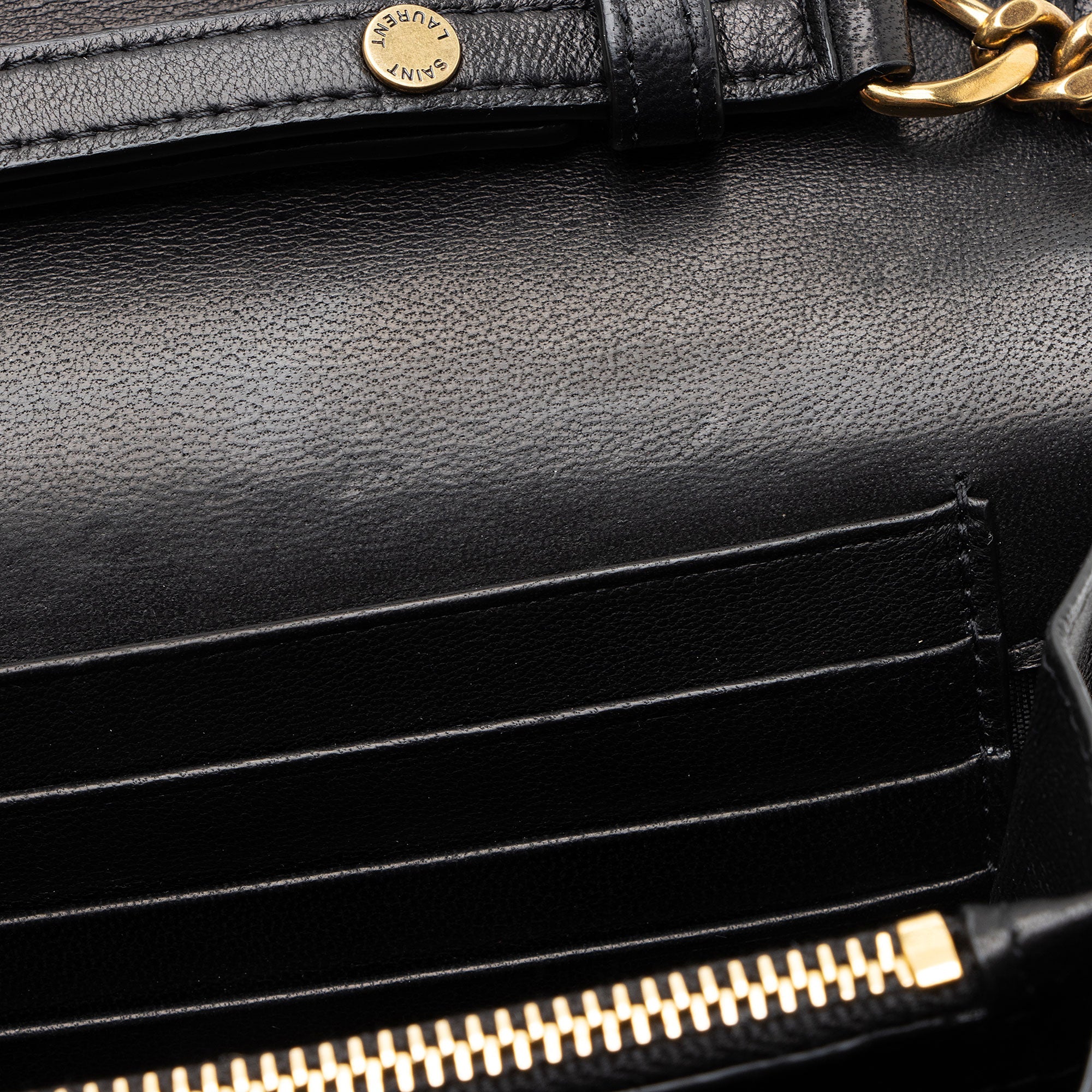 Saint Laurent Lambskin Matelasse Carre Monogram Cassandre Wallet on Chain