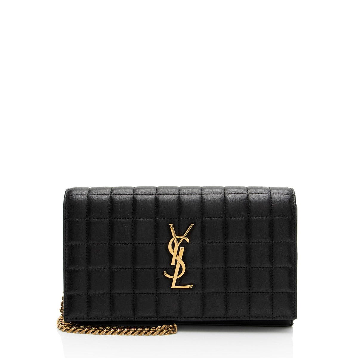 Saint Laurent Lambskin Matelasse Carre Monogram Cassandre Wallet on Chain