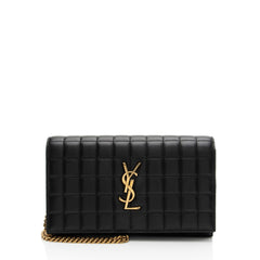 Saint Laurent Lambskin Matelasse Carre Monogram Cassandre Wallet on Chain