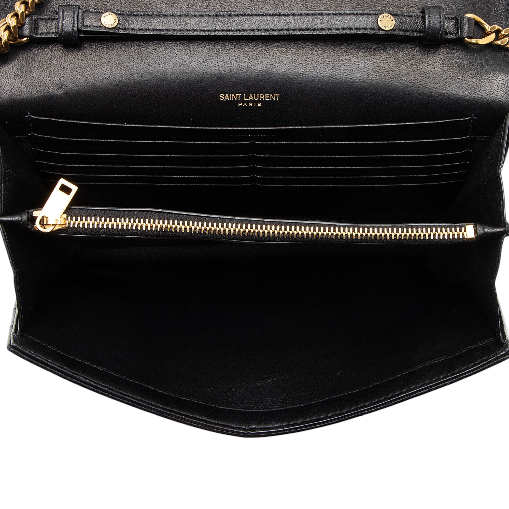 Saint Laurent Lambskin Matelasse Carre Monogram Cassandre Wallet on Chain