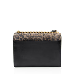 Saint Laurent Leopard Printed Suede Monogram Sunset Medium Shoulder Bag
