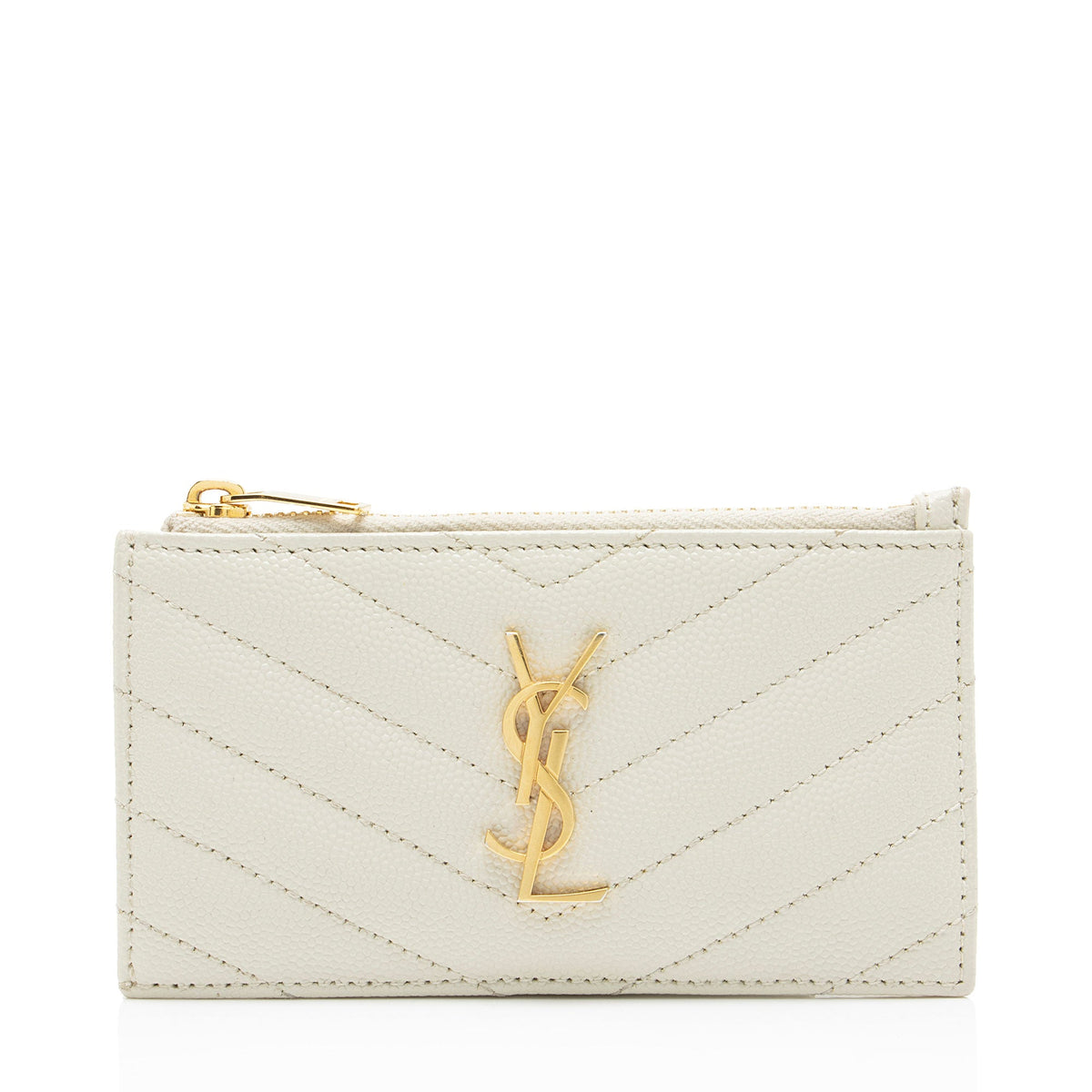 Saint Laurent Matelasse Grain de Poudre Monogram Fragments Zipper Card Case