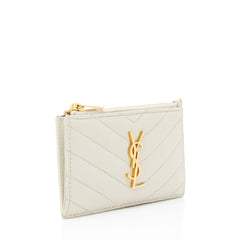 Saint Laurent Matelasse Grain de Poudre Monogram Fragments Zipper Card Case