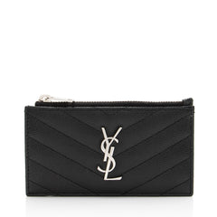 Saint Laurent Matelasse Grain de Poudre Monogram Fragments Zipper Card Case