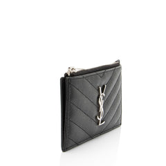 Saint Laurent Matelasse Grain de Poudre Monogram Fragments Zipper Card Case