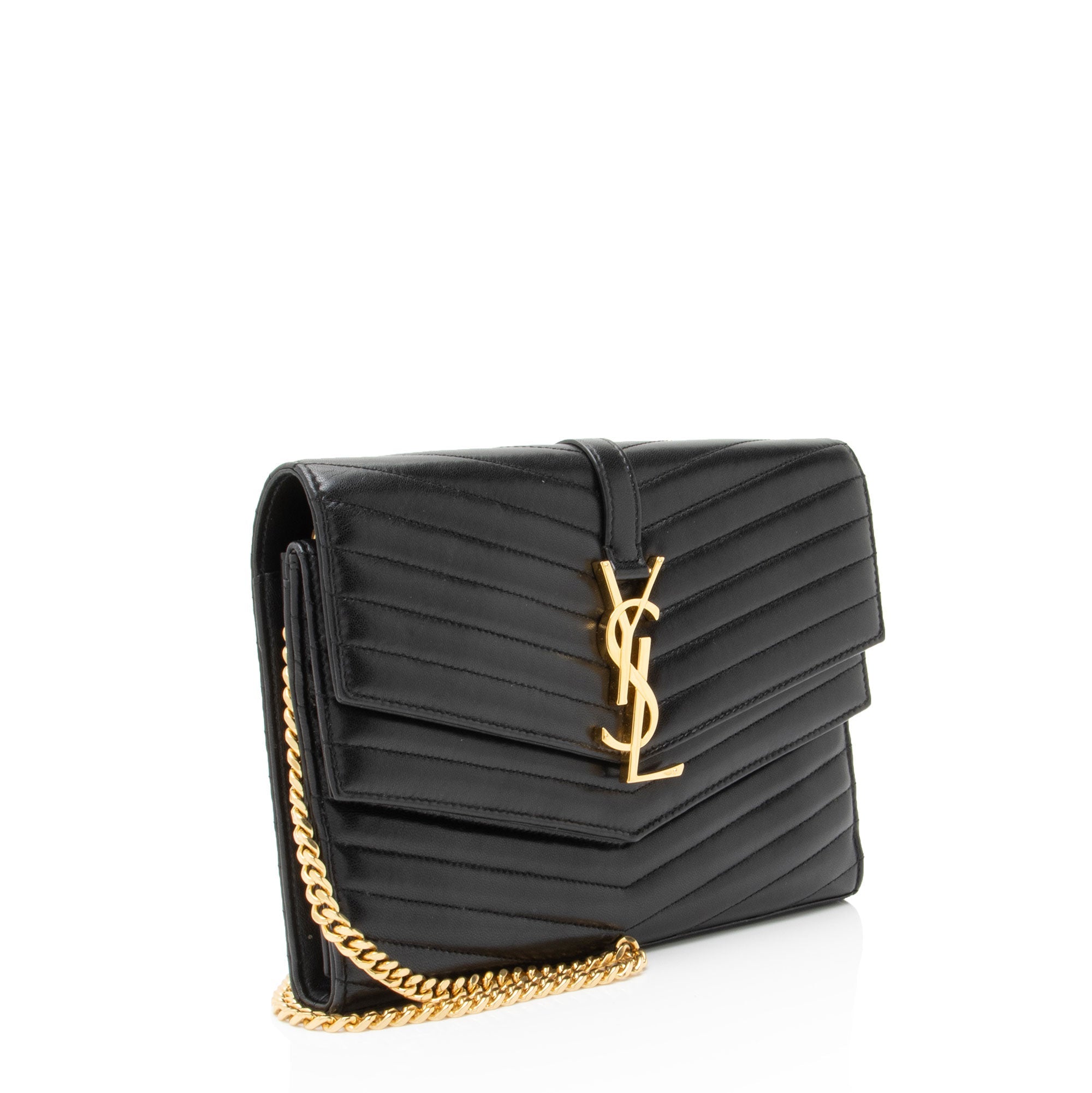 Saint Laurent Matelasse Lambskin Monogram Sulpice Chain Wallet