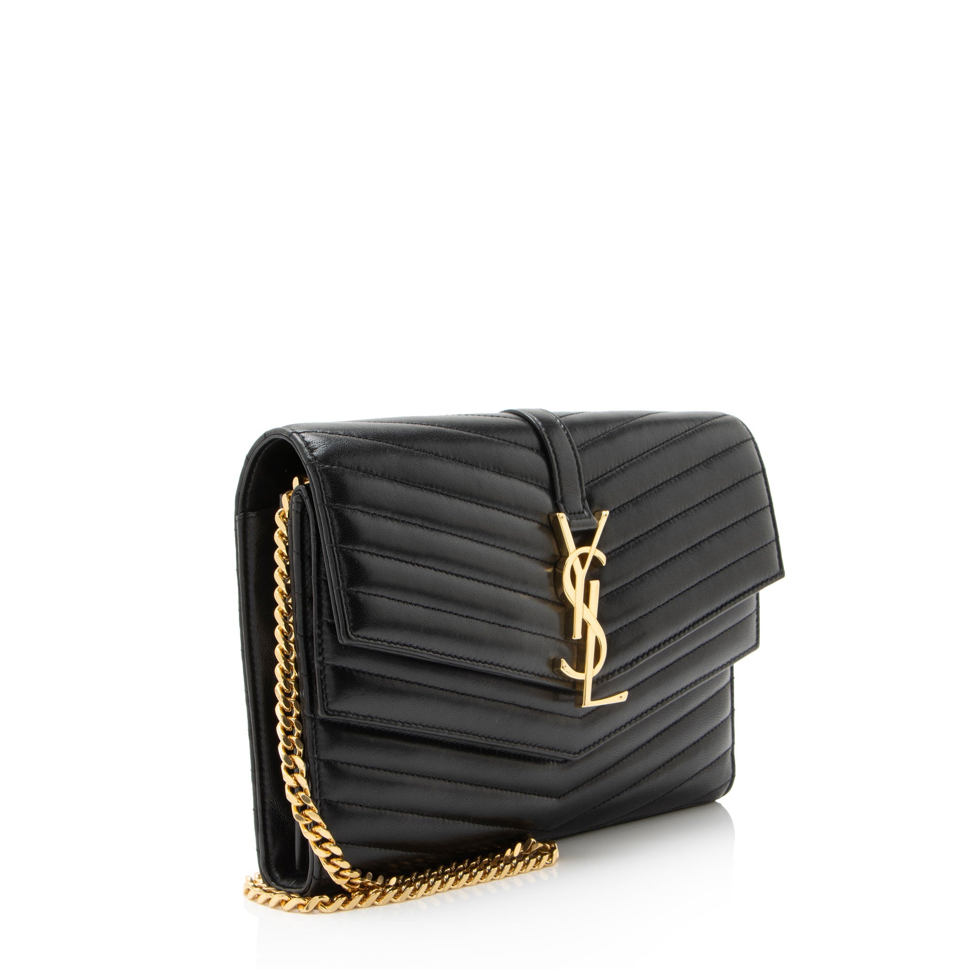 Saint Laurent Matelasse Lambskin Monogram Sulpice Chain Wallet