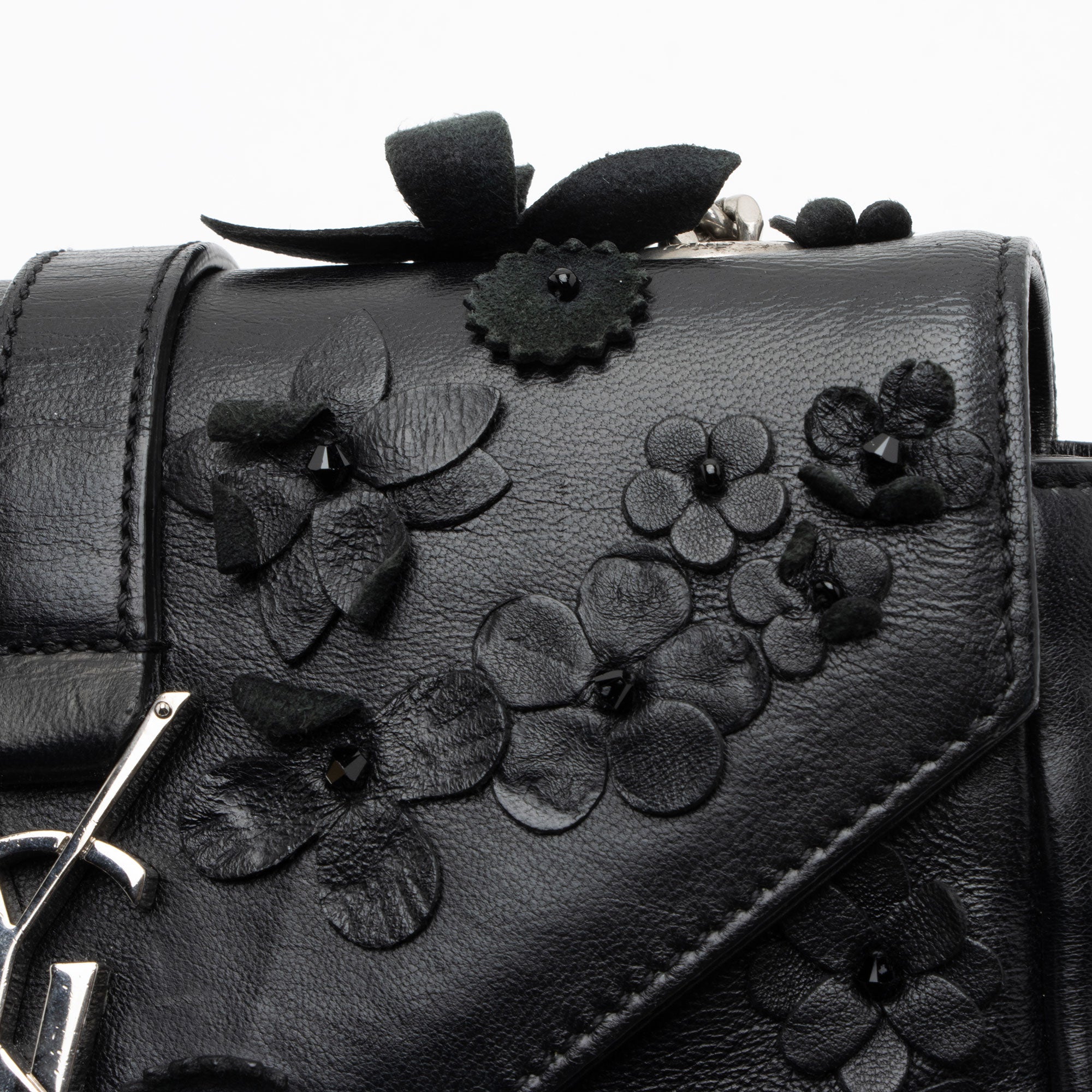 Saint Laurent Matelasse Leather Floral Applique Monogram Classic Baby Chain Bag