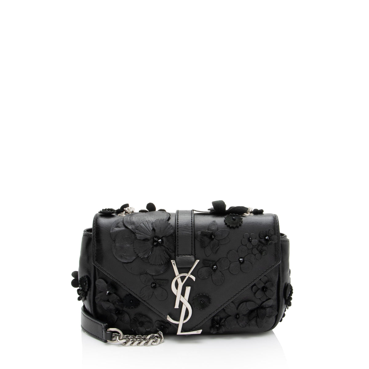 Saint Laurent Matelasse Leather Floral Applique Monogram Classic Baby Chain Bag
