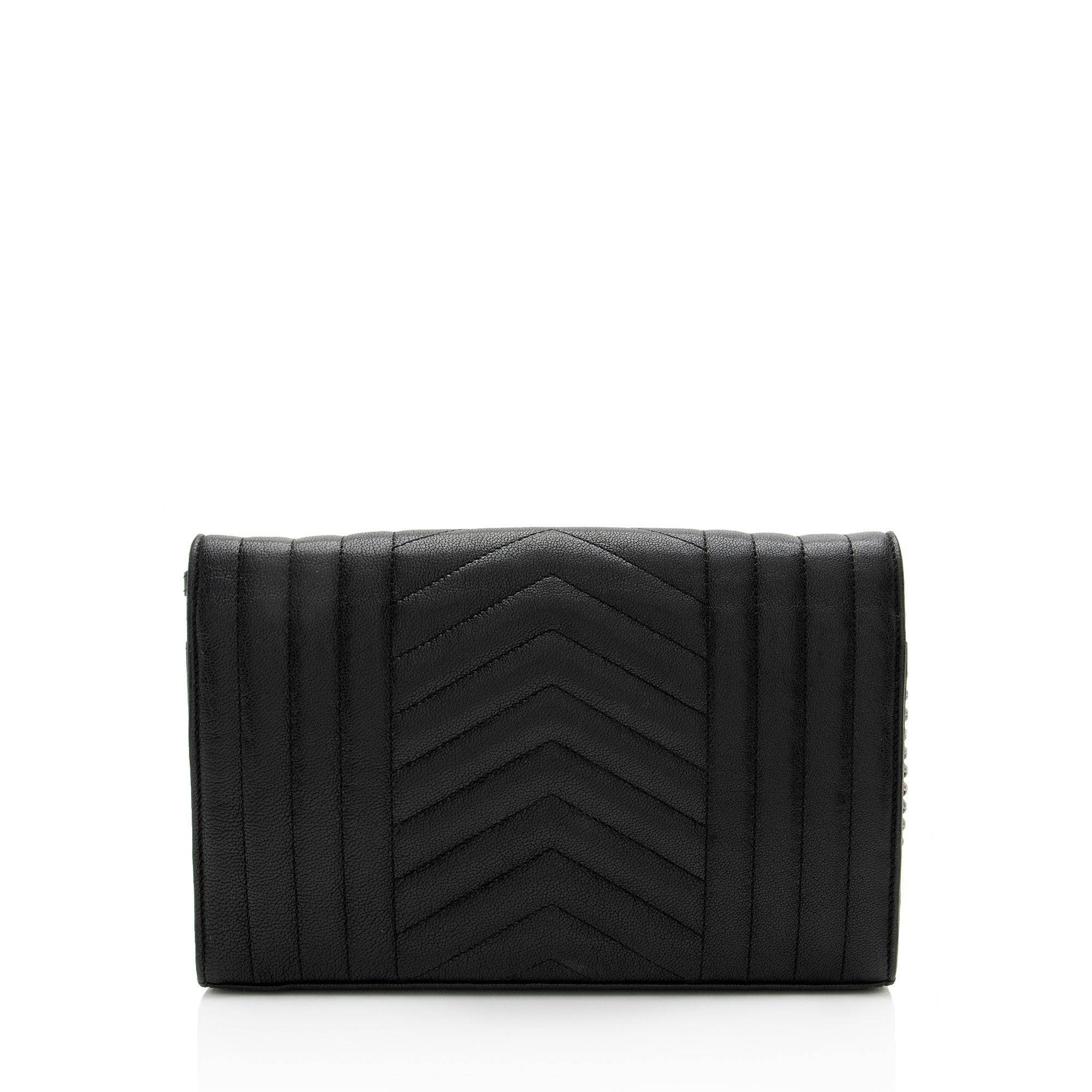 Saint Laurent Mixed Matelasse Grain de Poudre Embellished Monogram Chain Wallet