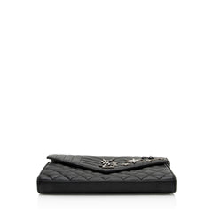 Saint Laurent Mixed Matelasse Grain de Poudre Embellished Monogram Chain Wallet