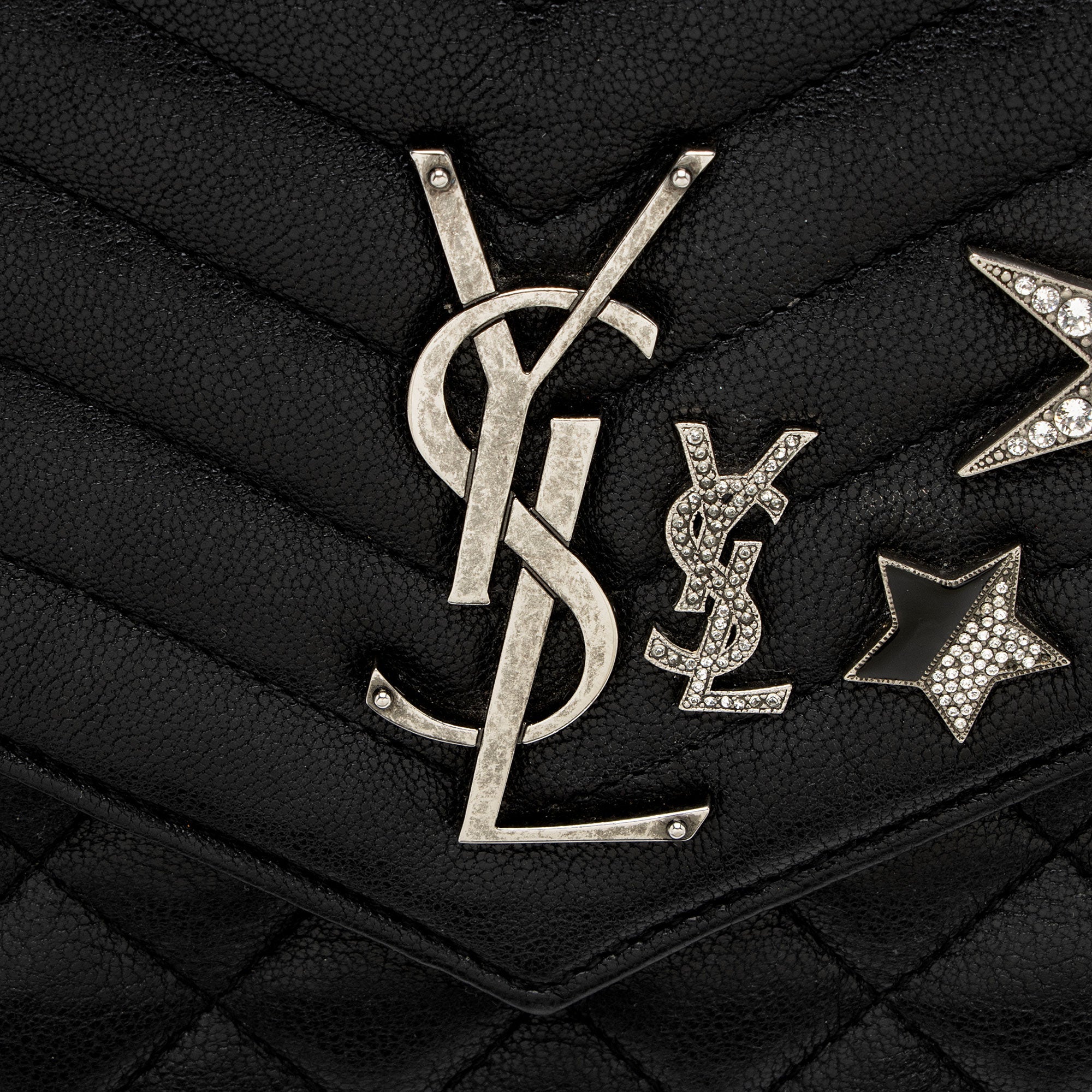 Saint Laurent Mixed Matelasse Grain de Poudre Embellished Monogram Chain Wallet