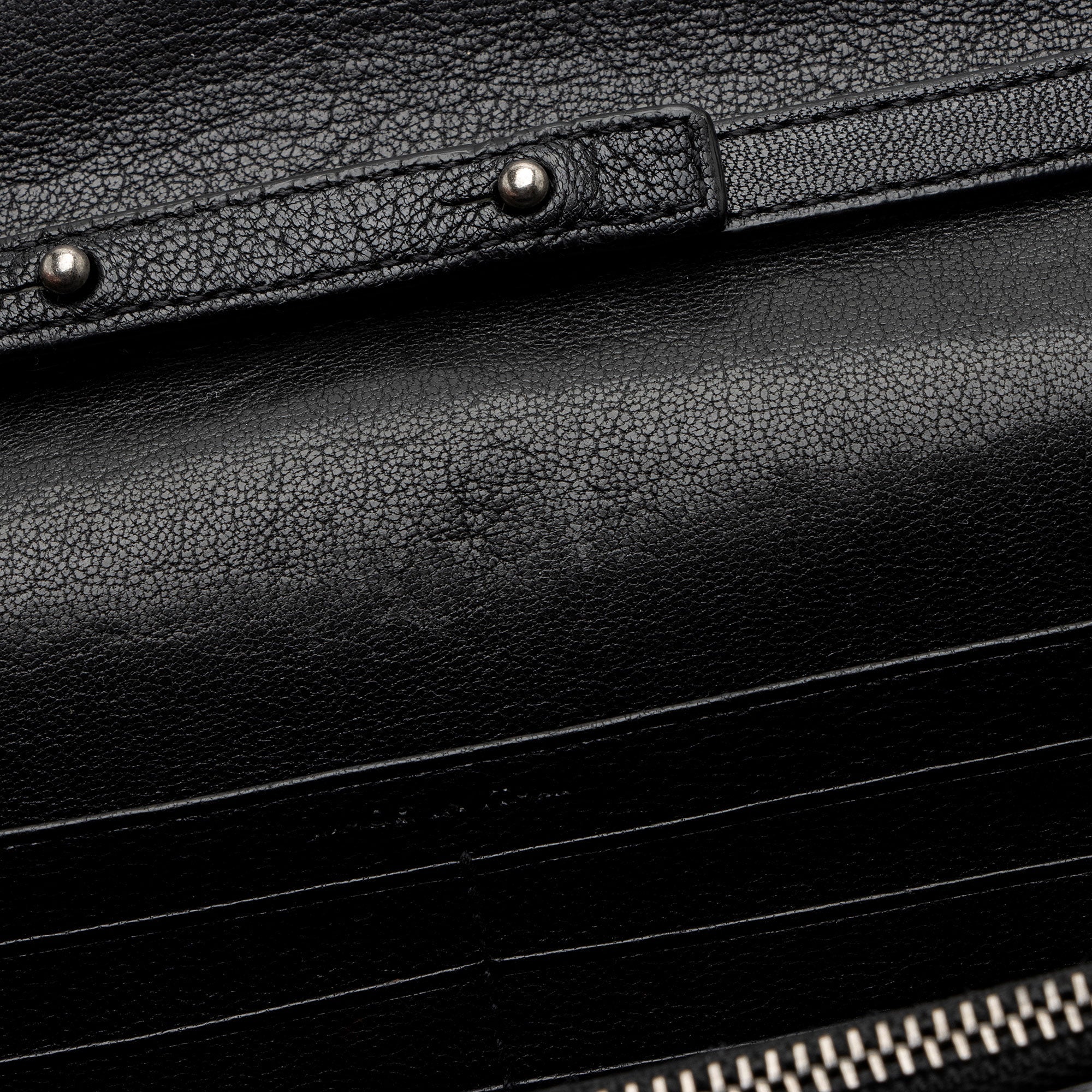 Saint Laurent Mixed Matelasse Grain de Poudre Embellished Monogram Chain Wallet