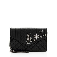 Saint Laurent Mixed Matelasse Grain de Poudre Embellished Monogram Chain Wallet