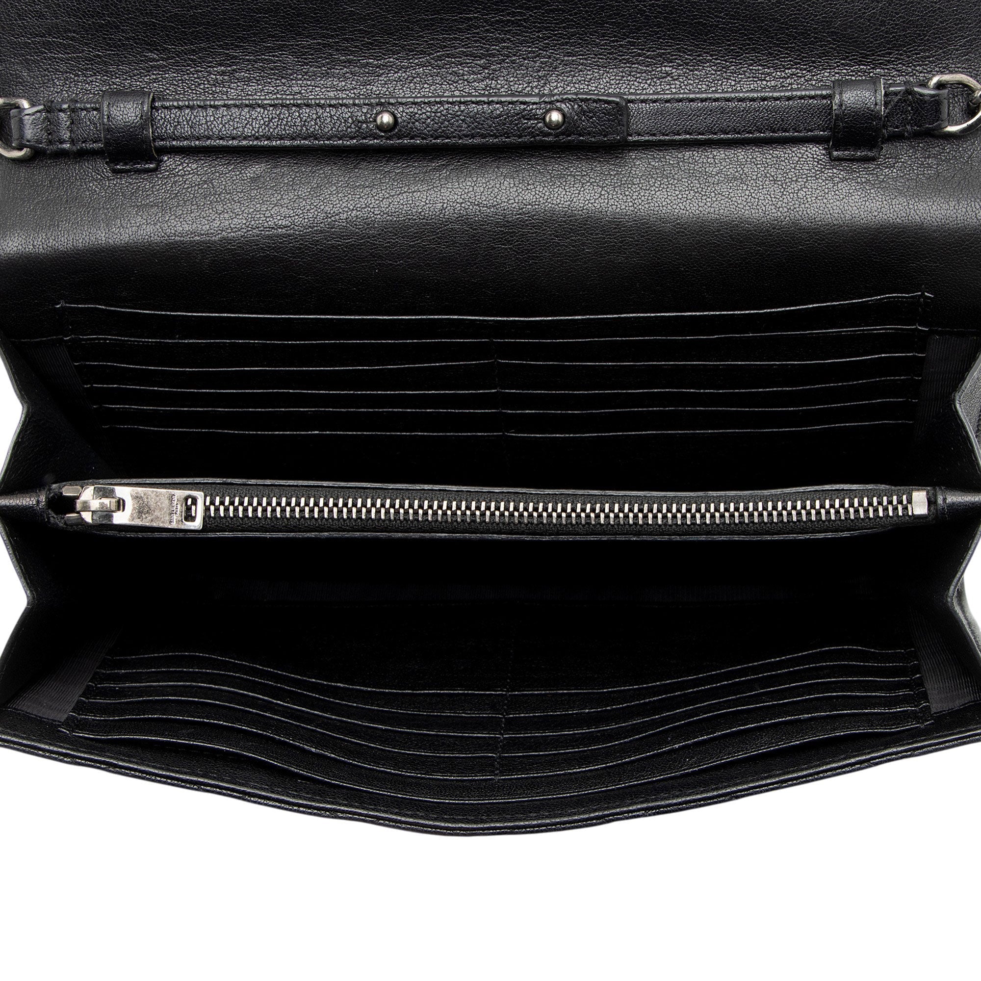 Saint Laurent Mixed Matelasse Grain de Poudre Embellished Monogram Chain Wallet