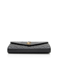 Saint Laurent Mixed Matelasse Grain de Poudre Monogram Chain Wallet