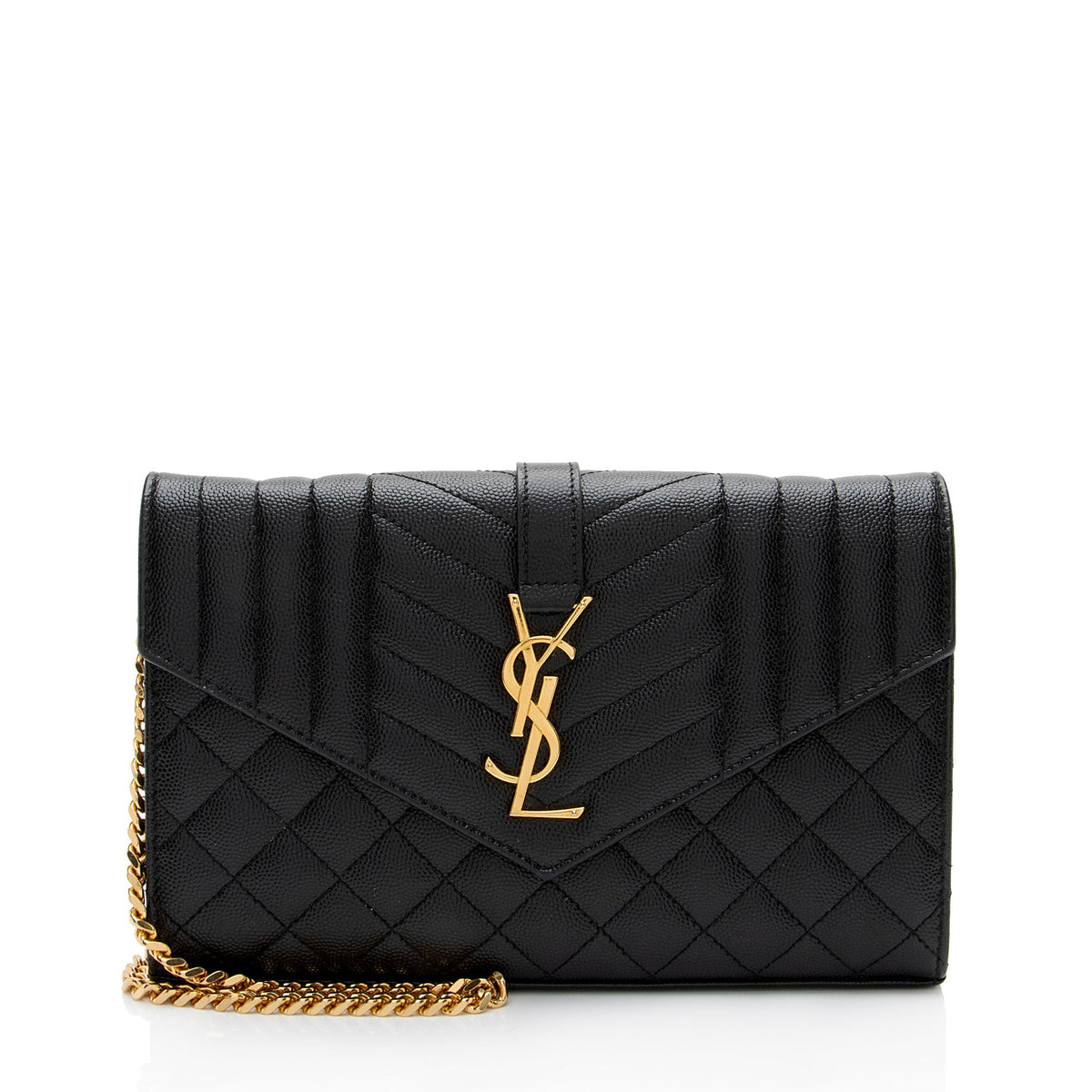 Saint Laurent Mixed Matelasse Grain de Poudre Monogram Chain Wallet