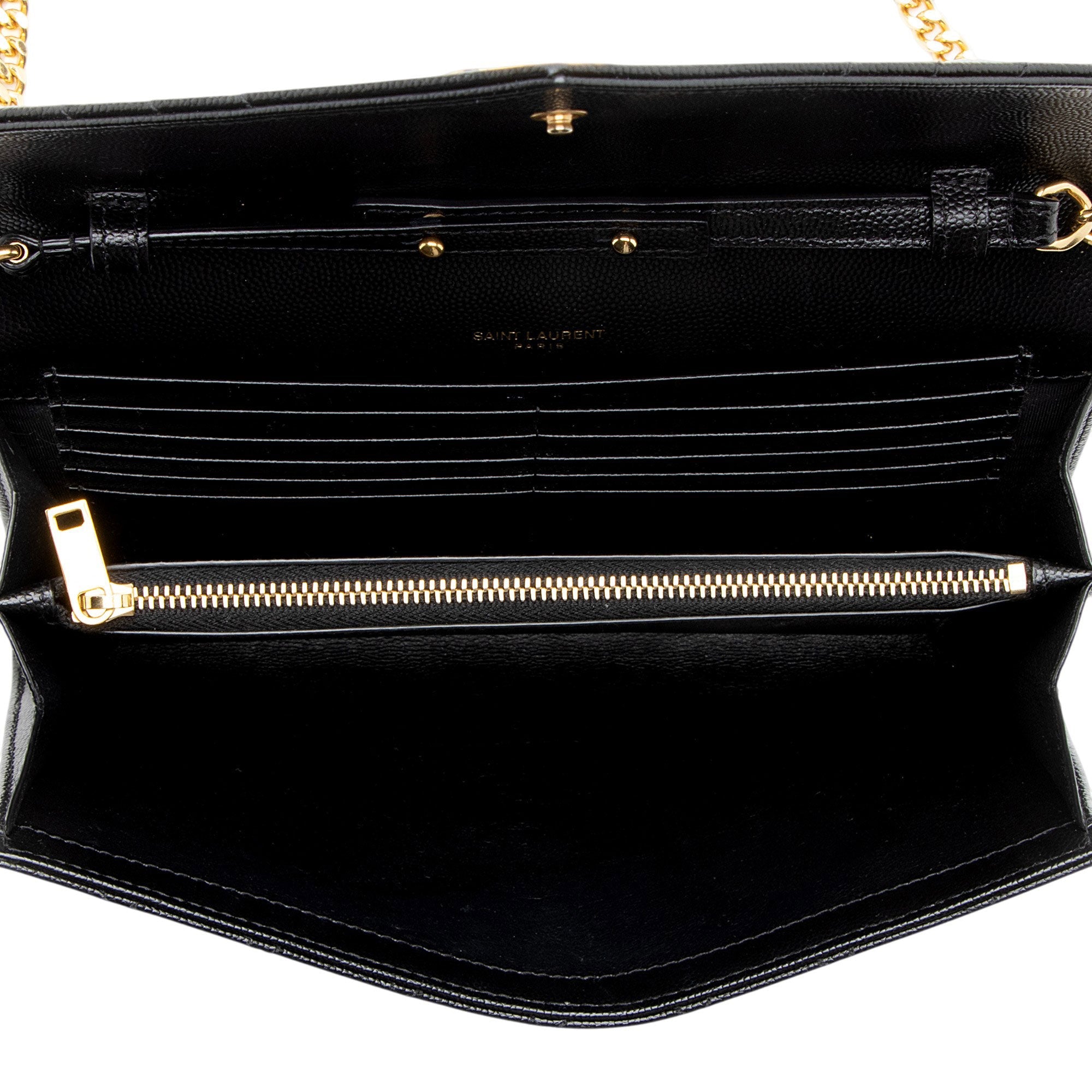 Saint Laurent Mixed Matelasse Grain de Poudre Monogram Chain Wallet
