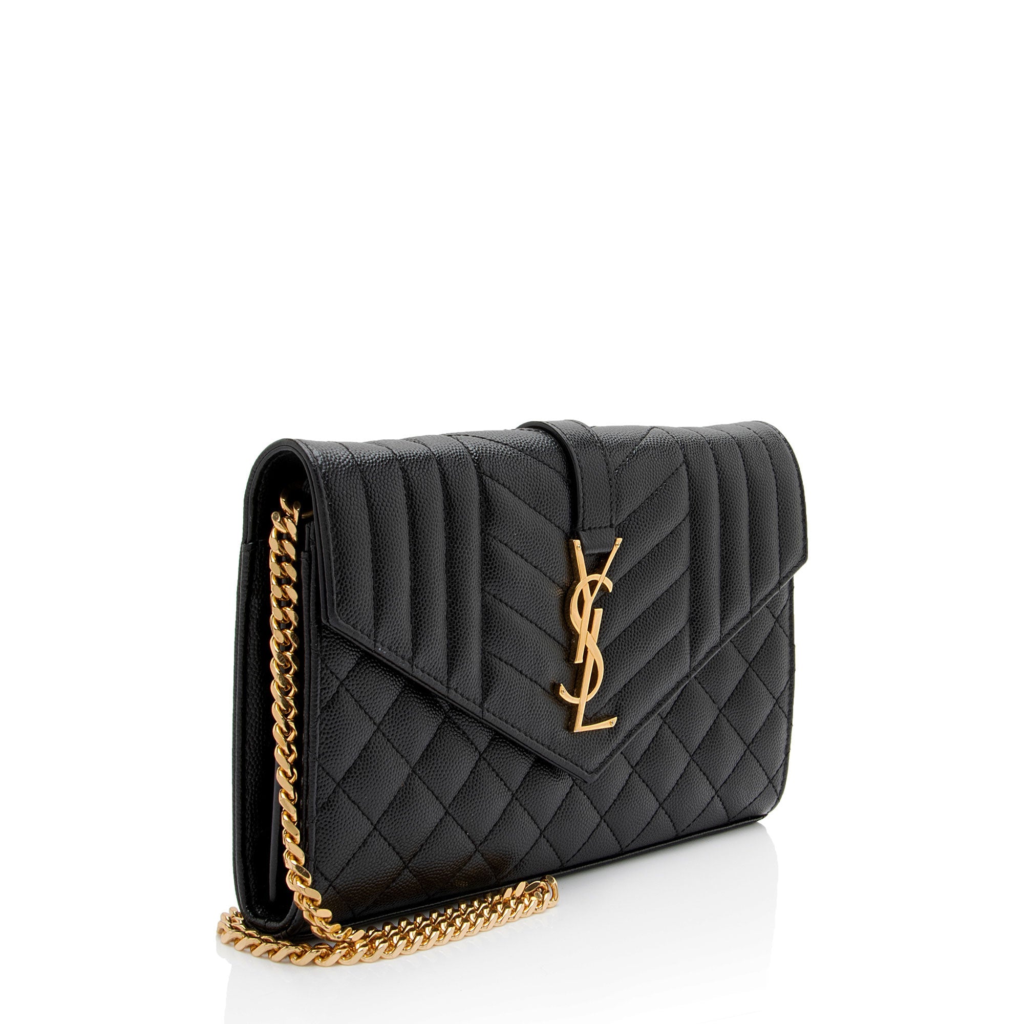 Saint Laurent Mixed Matelasse Grain de Poudre Monogram Chain Wallet