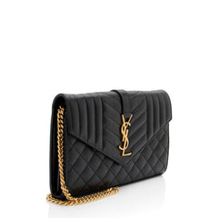 Saint Laurent Mixed Matelasse Grain de Poudre Monogram Chain Wallet